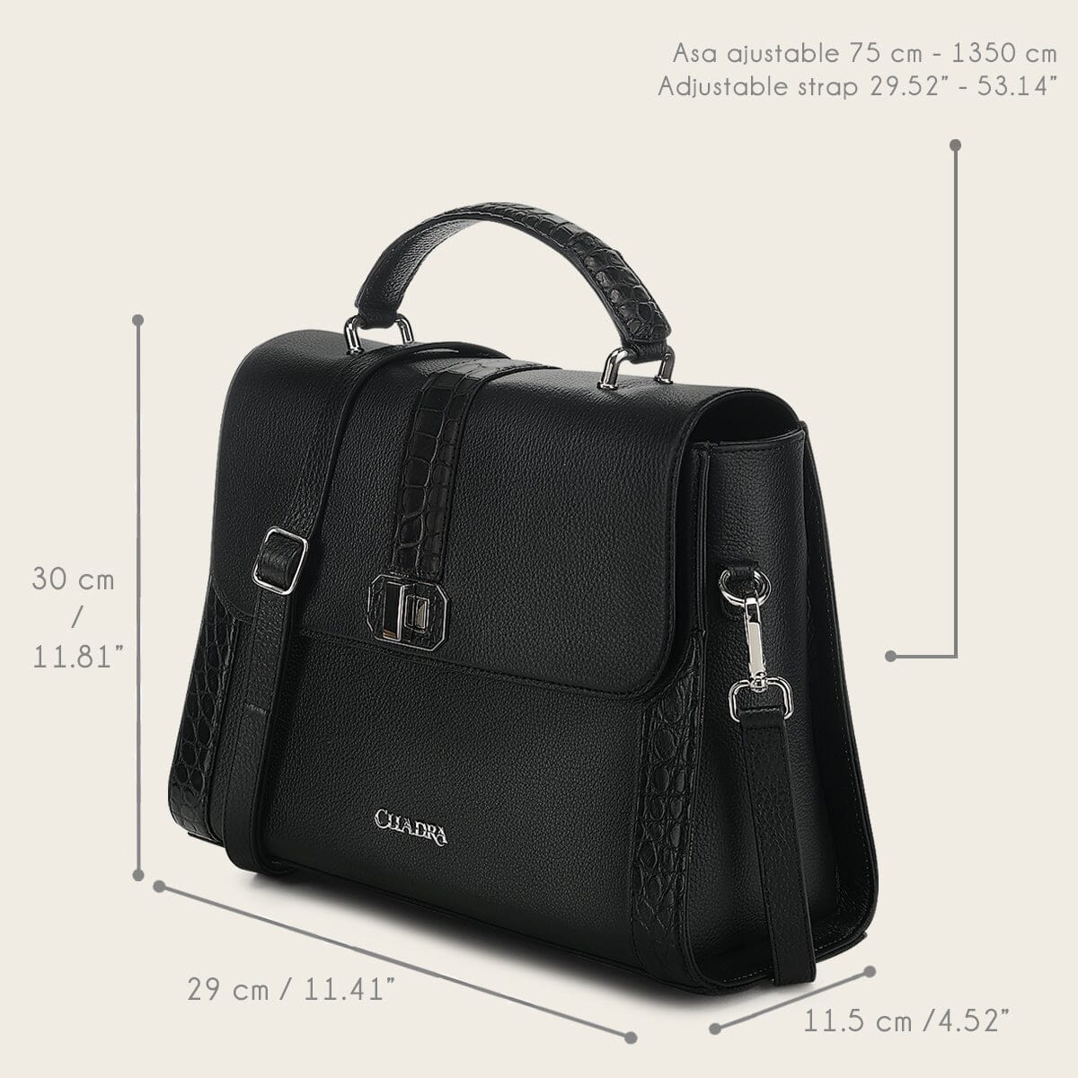 Bolso satchel en piel genuina de alligátor para dama