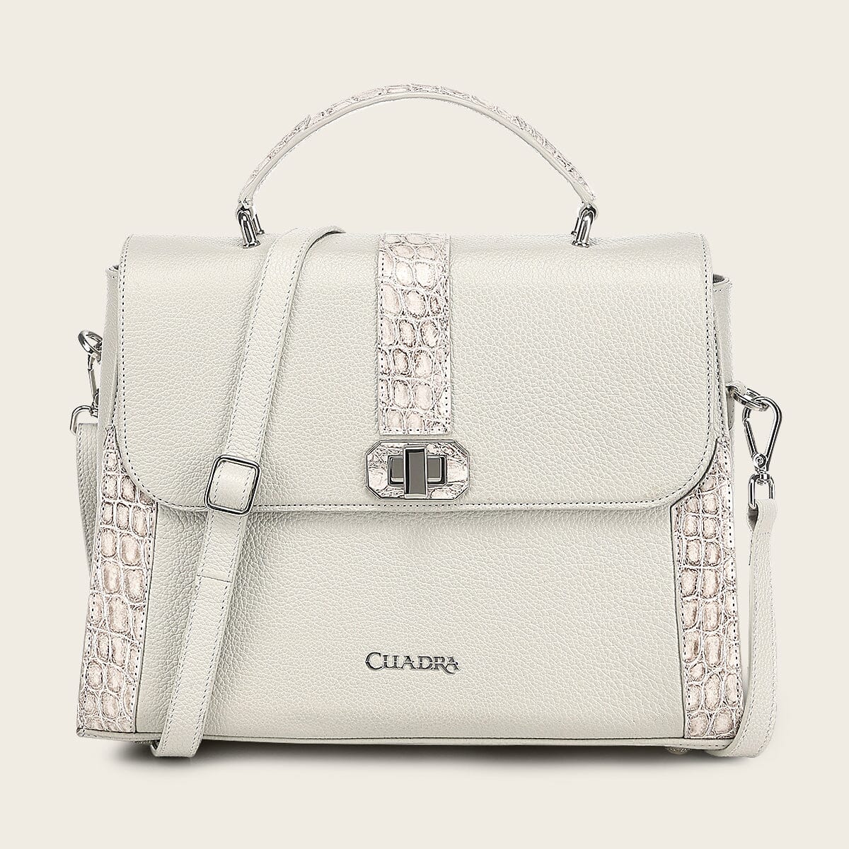 Bolso satchel en piel genuina de nilóticus para dama