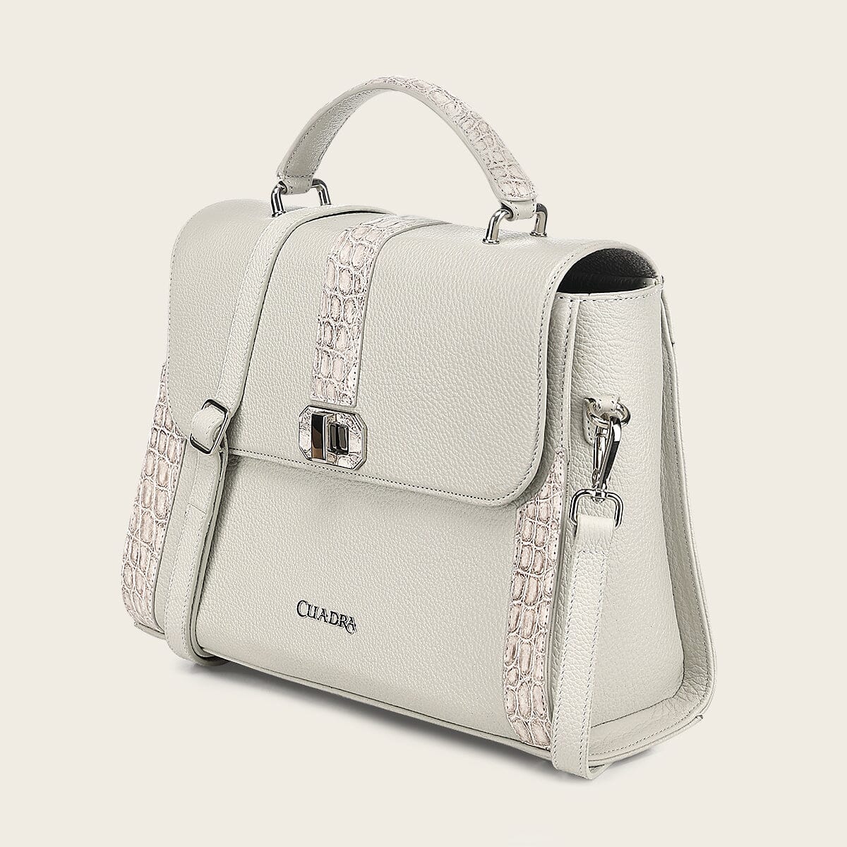 Bolso satchel en piel genuina de nilóticus para dama