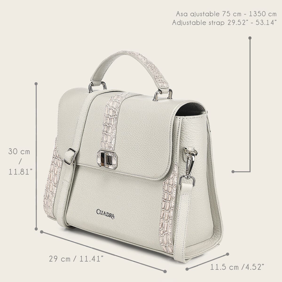 Bolso satchel en piel genuina de nilóticus para dama