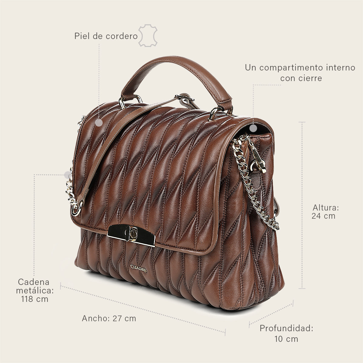 Bolso de mano en piel genuina de cordero para dama