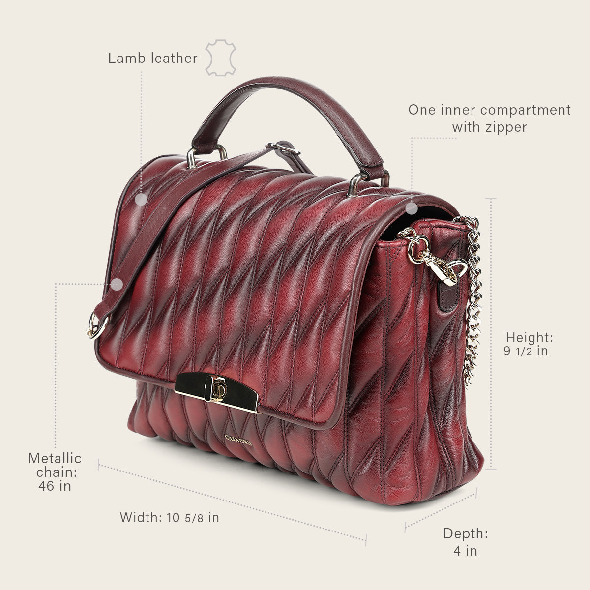 Bolso de mano en piel genuina de cordero para dama