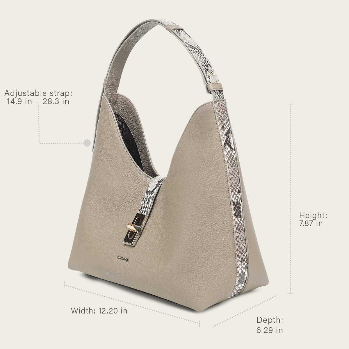 Bolso de hombro en piel genuina de pitón para dama