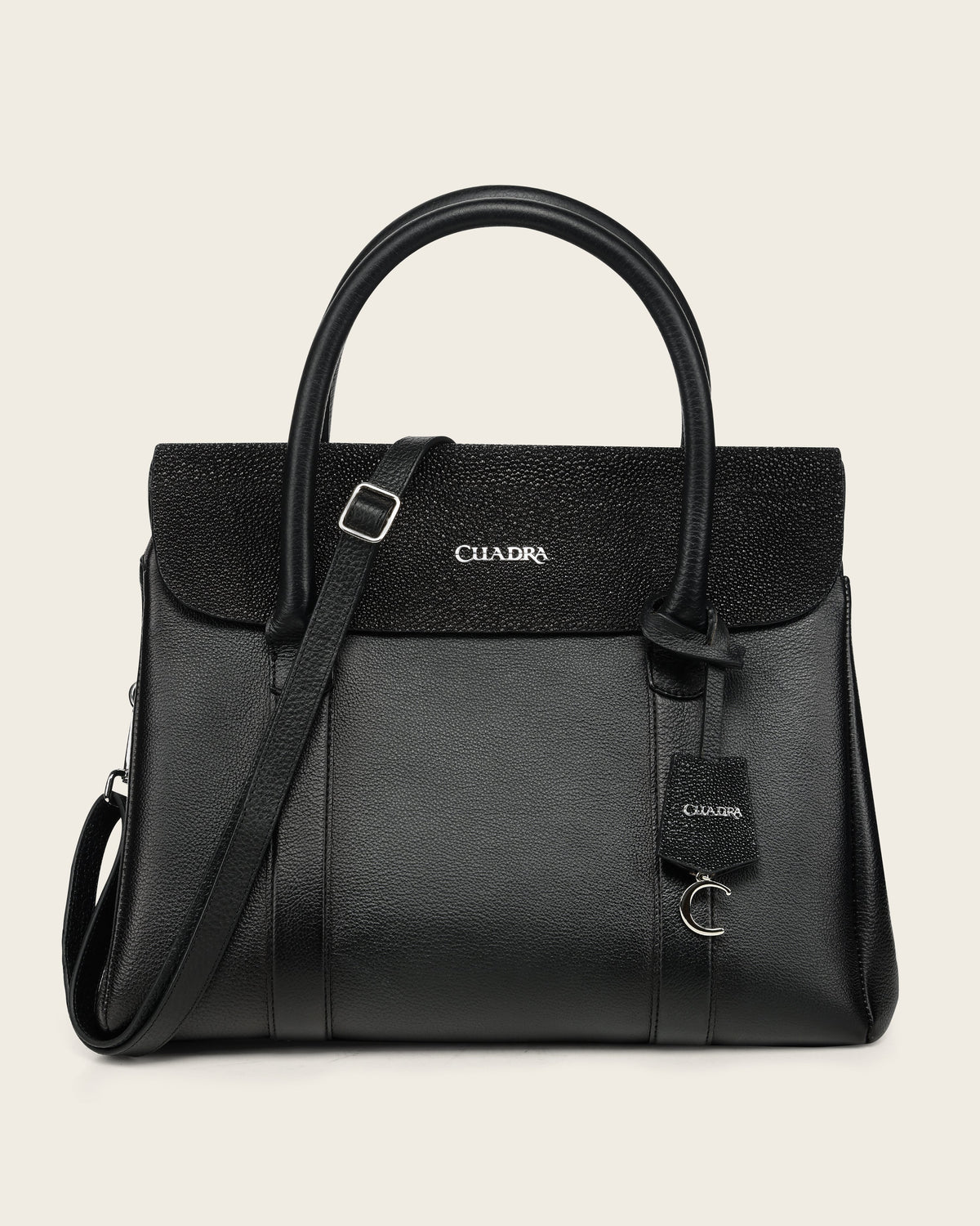 Bolso tipo satchel negro para mujer en auténtica piel de mantarraya