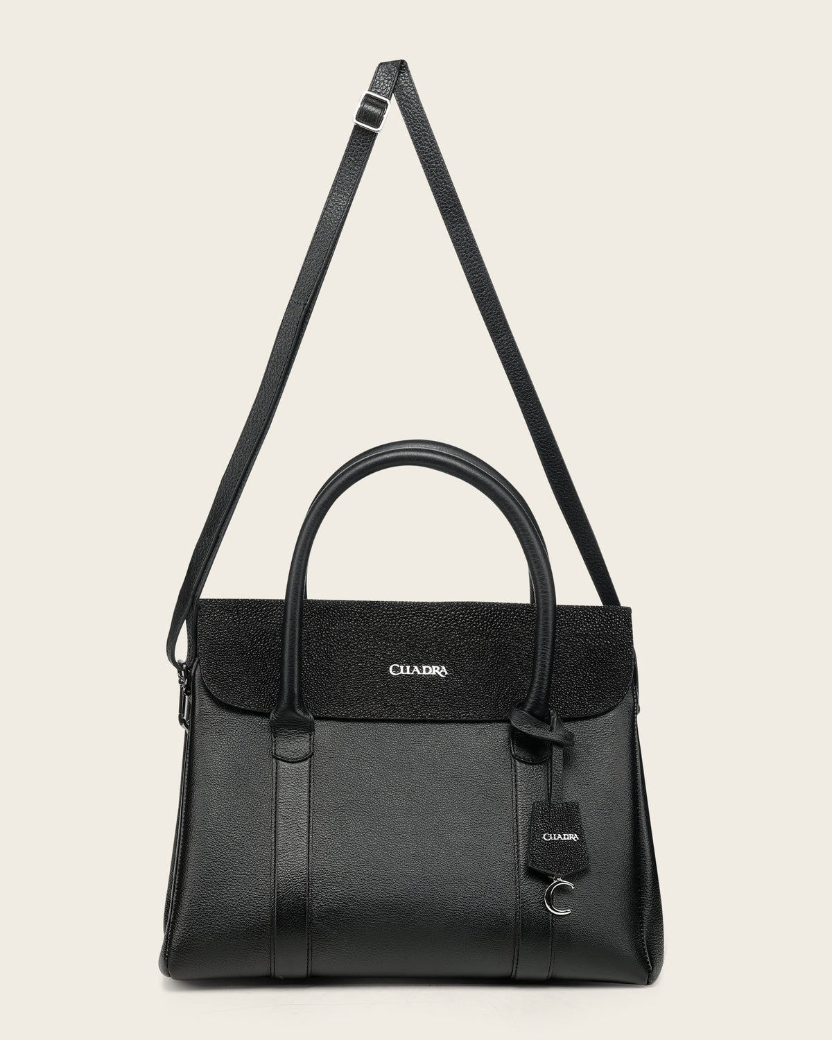 Bolso tipo satchel negro para mujer en auténtica piel de mantarraya