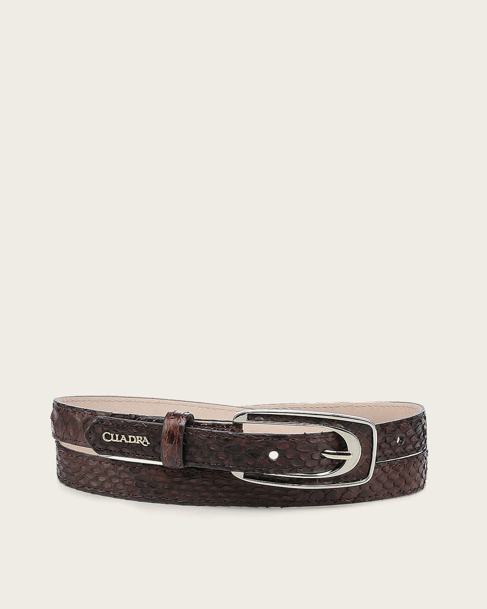Cinturón fino de piel exótica café oscuro hecho a mano