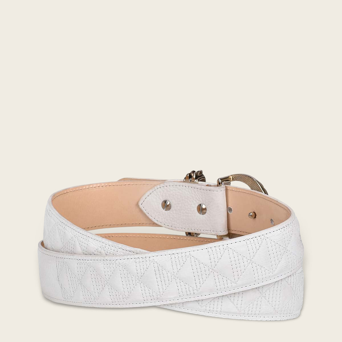 Cinturón Cuadra para mujer de piel de vacuno, estilo casual y moderno, en color blanco.