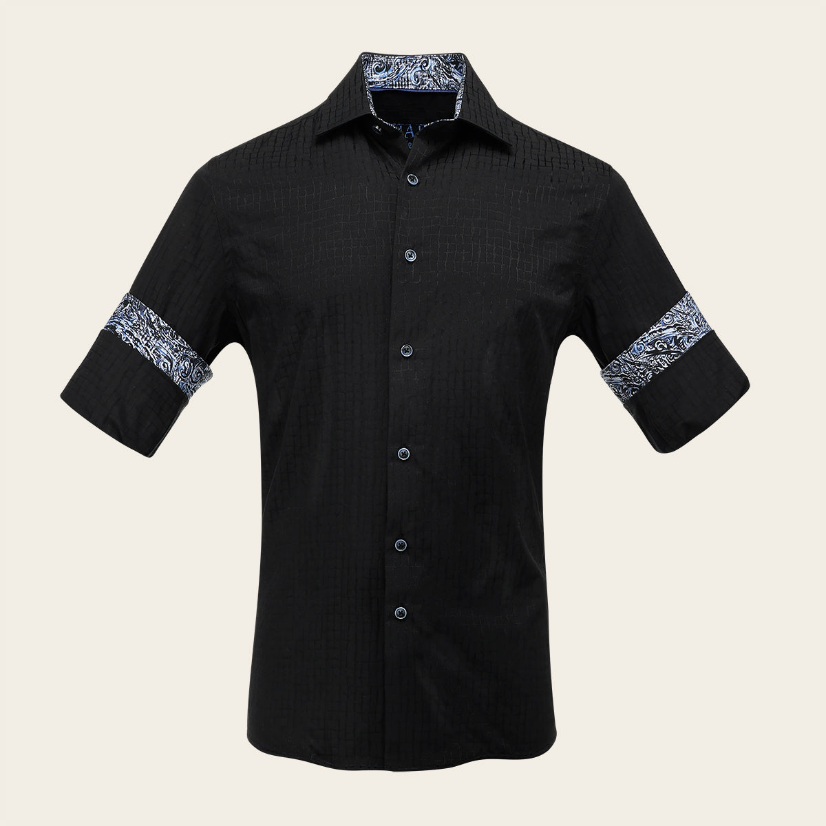 Camisa de algodón negra de manga larga con textura de caimán