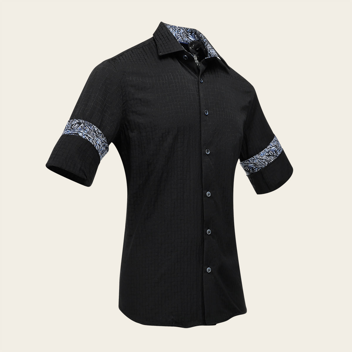 Camisa de algodón negra de manga larga con textura de caimán