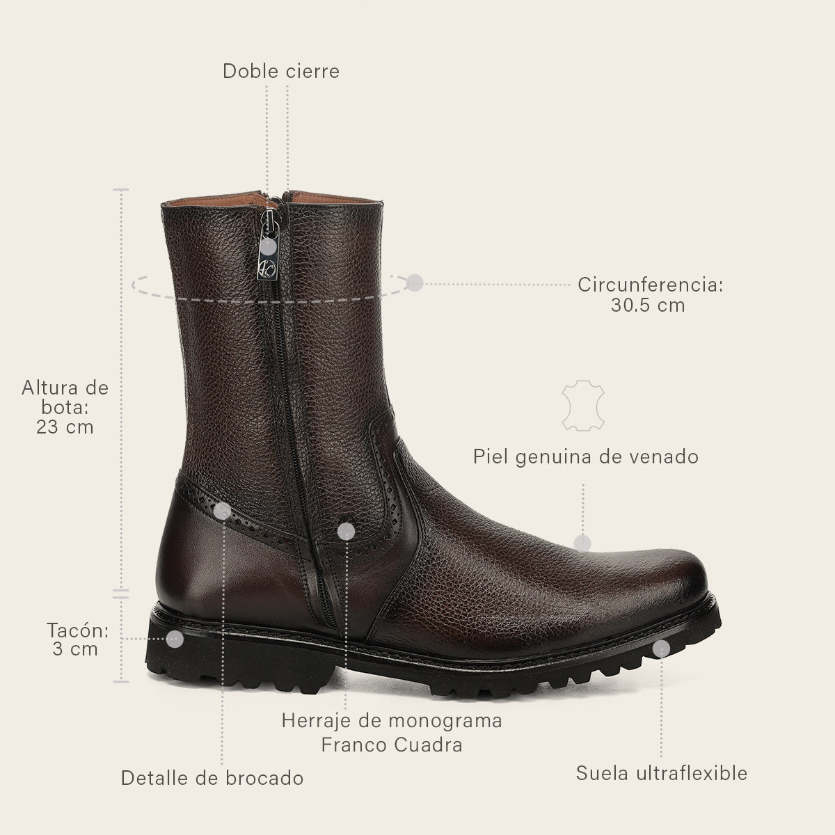 Botín para caballero en piel genuina de venado y suela XL