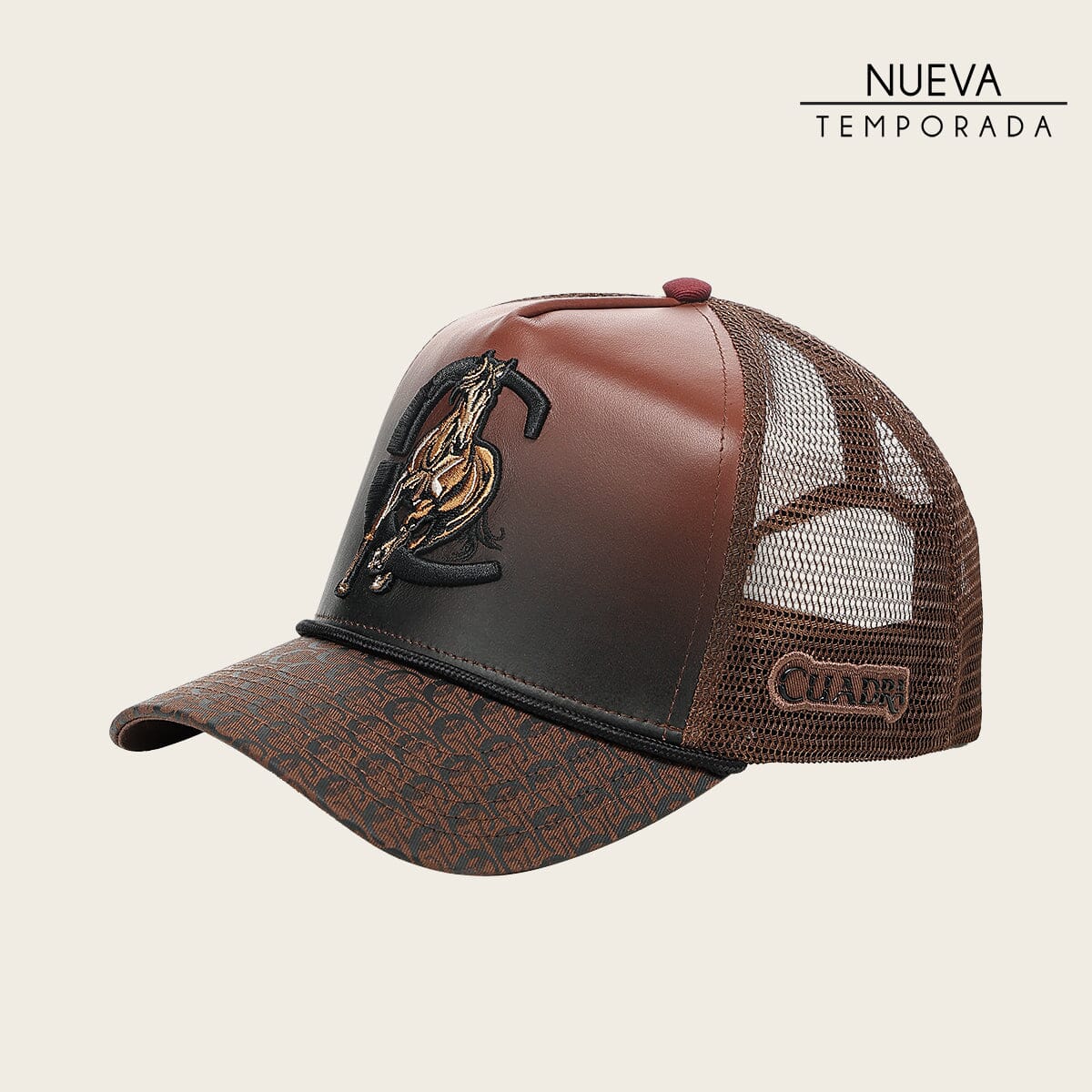 Gorra en piel genuina con diseño de caballo