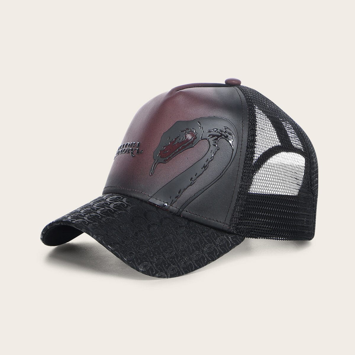 Gorra en piel genuina con diseño de pitón