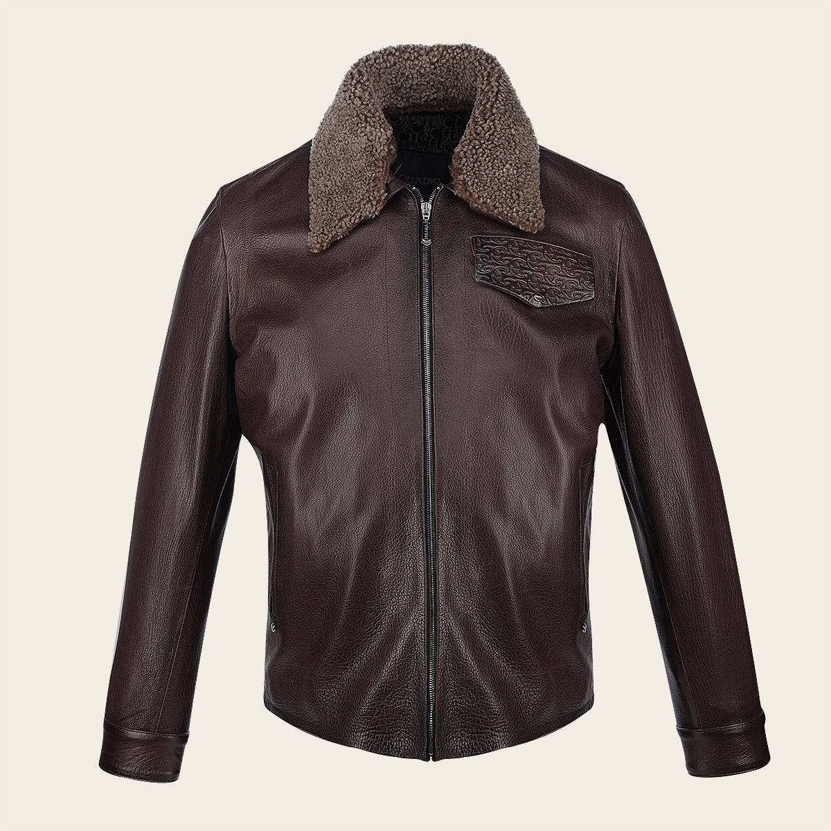 Chamarra Aviadora de Piel Café Oscuro para Hombre Cuadra