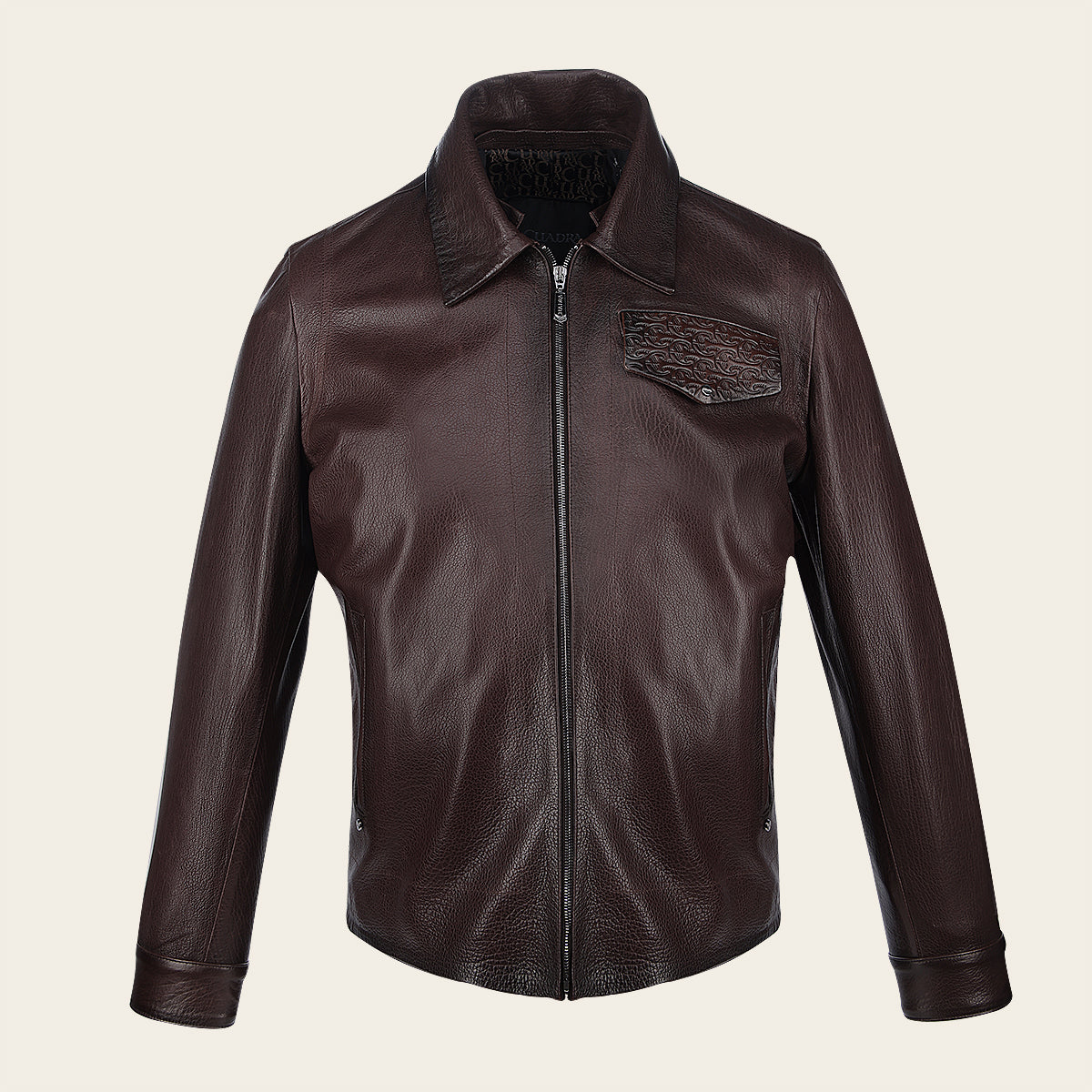 Chamarra Aviadora de Piel Café Oscuro para Hombre Cuadra