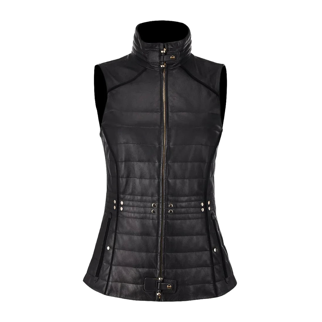 Chaleco de mujer estilo western en color negro, de suave piel de cordero