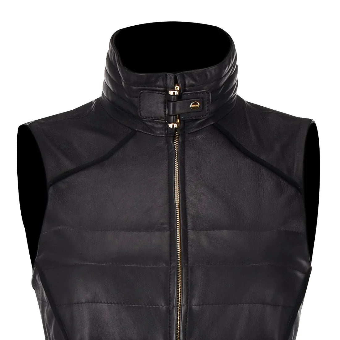Chaleco de mujer estilo western en color negro, de suave piel de cordero