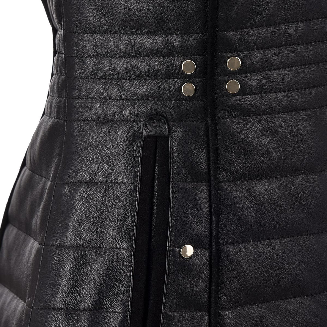 Chaleco de mujer estilo western en color negro, de suave piel de cordero