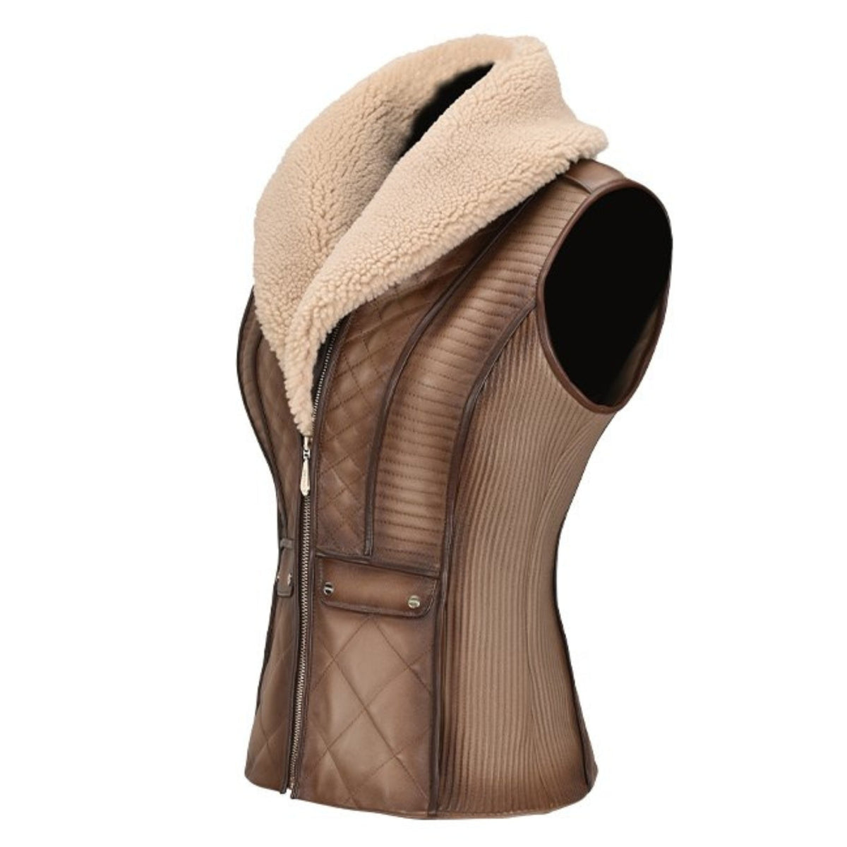 M301BOB - Cuadra casual quilted sheepskin leather shearling vest for women