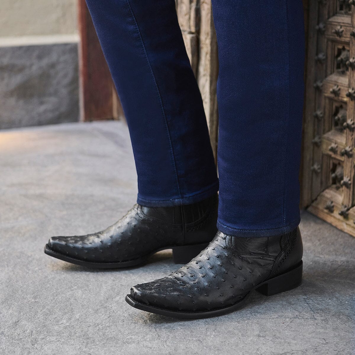 Bota tradicional en piel genuina de avestruz para caballero