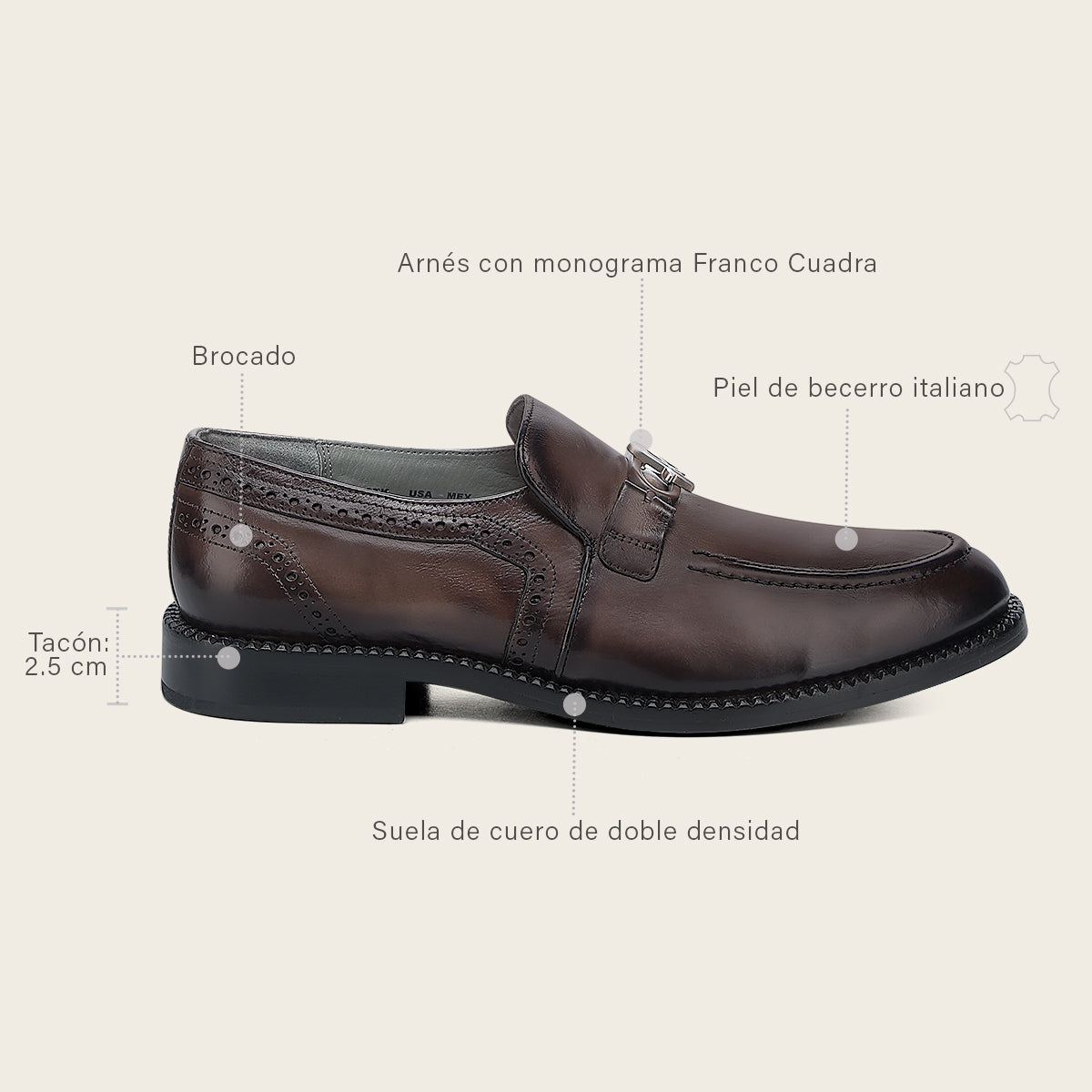 Mocasín slip on para caballero en piel de becerro