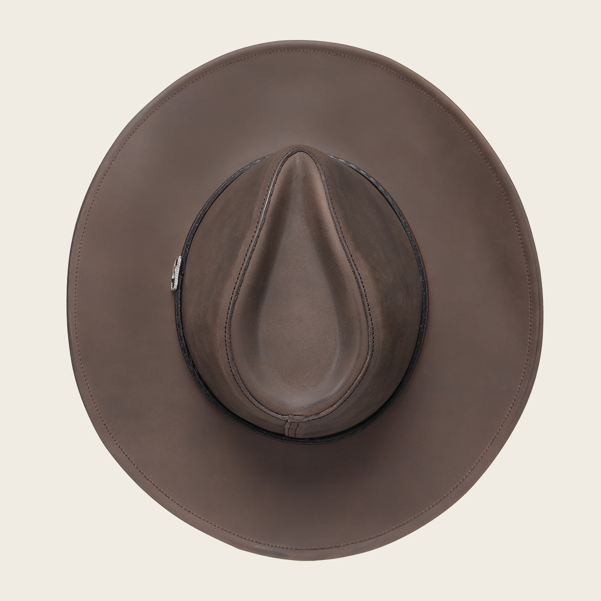 Sombrero Dexter marrón de auténtica piel bovina hecho a mano con banda grabada