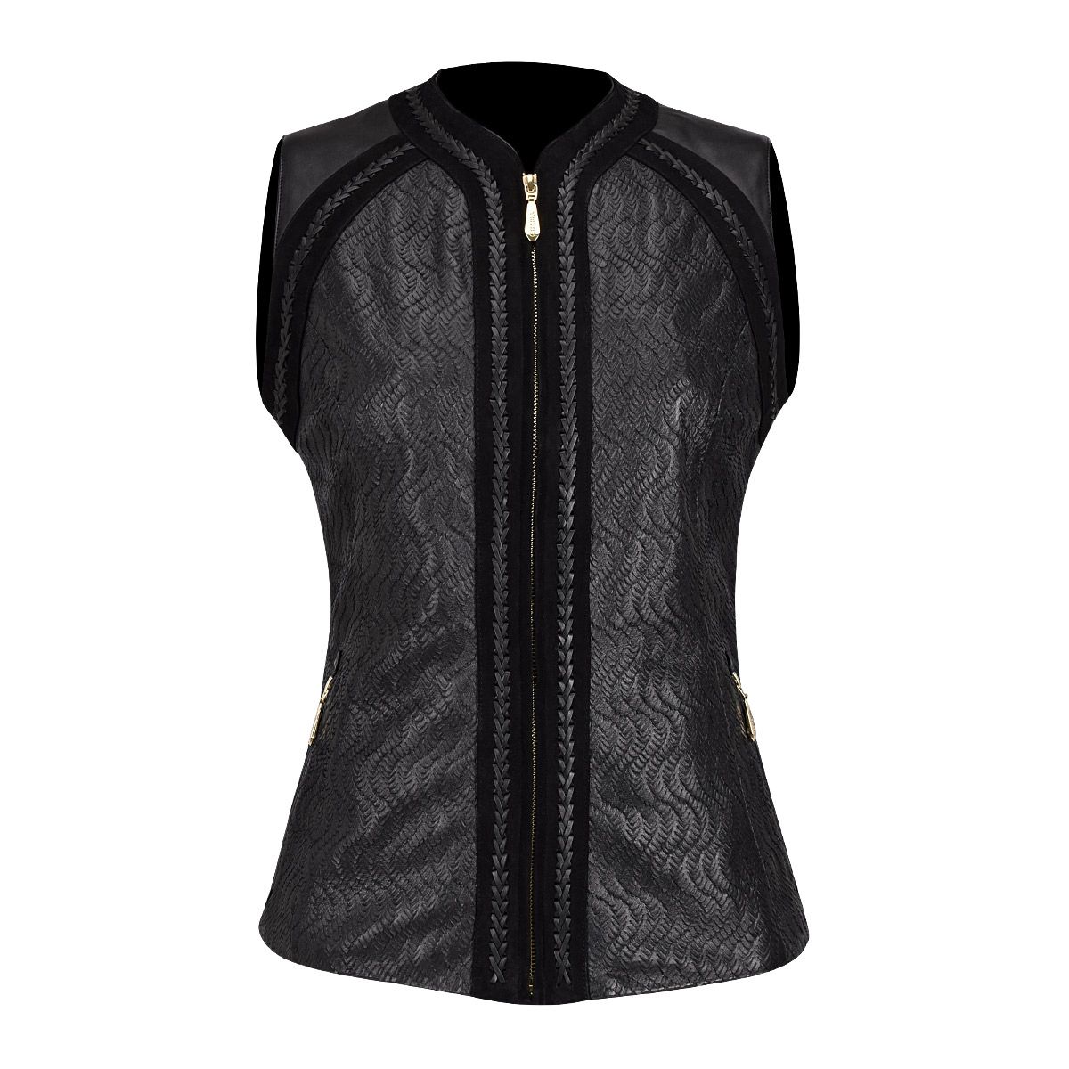 Cuadra - Chaleco cuadra de piel con tachuelas vestido NEGRO de de vestir fashion para mujer