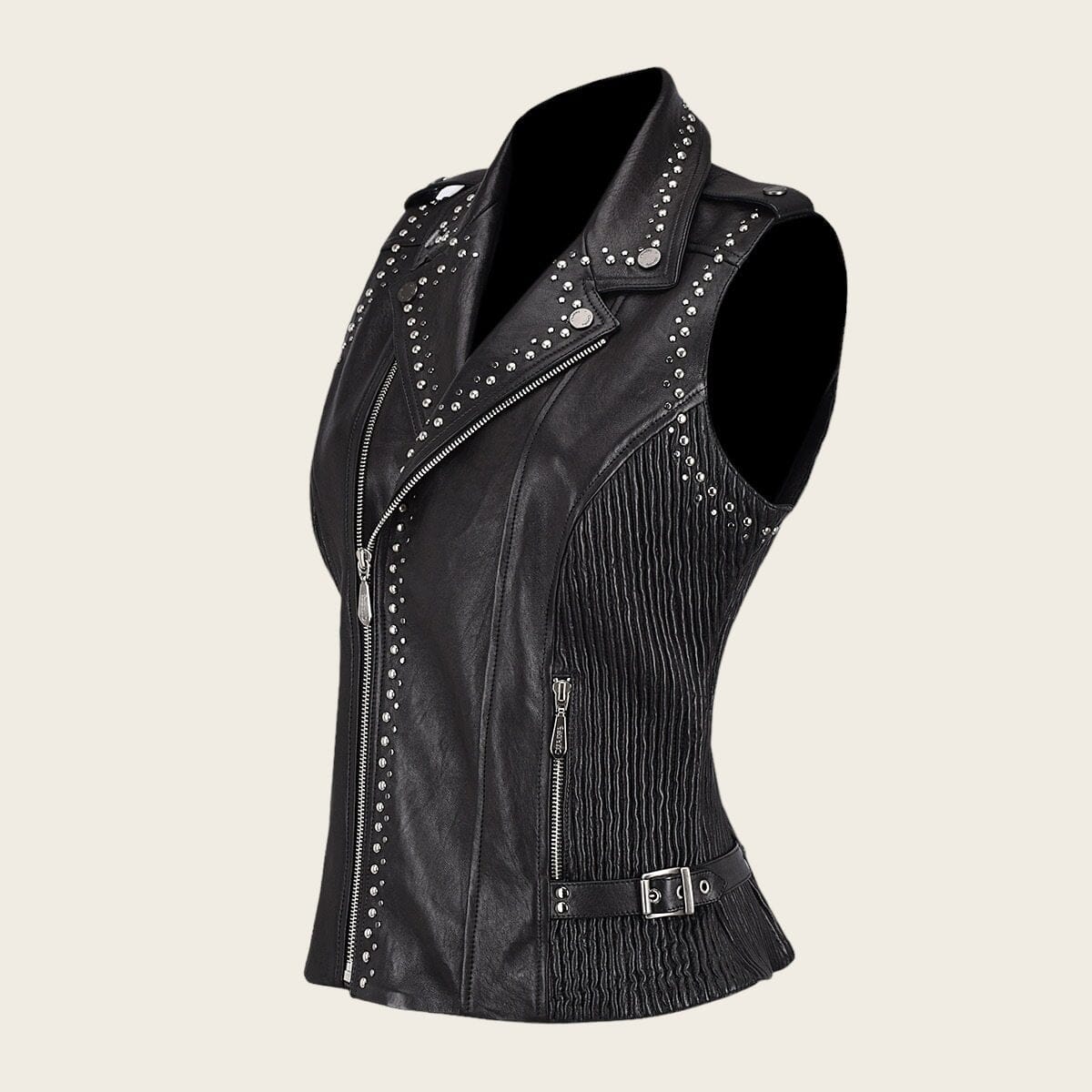 Chaleco tipo biker en piel genuina