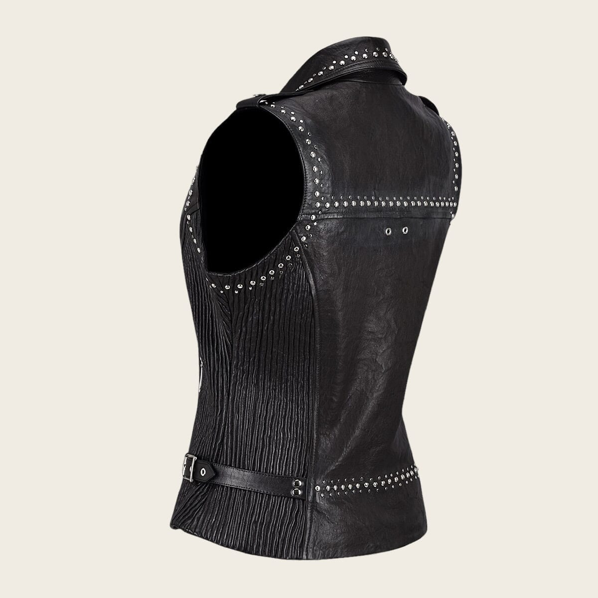 Chaleco tipo biker en piel genuina
