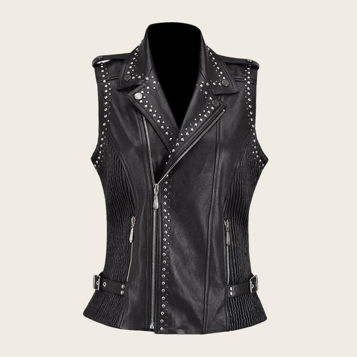 Chaleco tipo biker en piel genuina