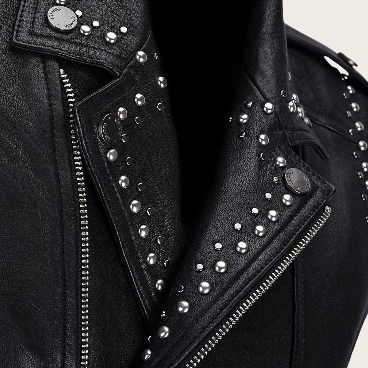Chaleco tipo biker en piel genuina
