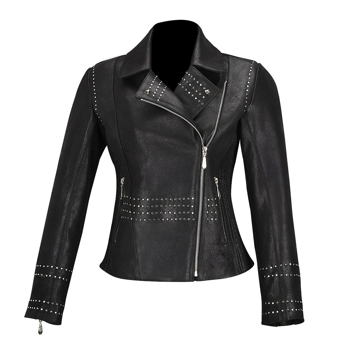 Cuadra - Cazadora cuadrada de piel de cordero a la moda western NEGRO para mujer