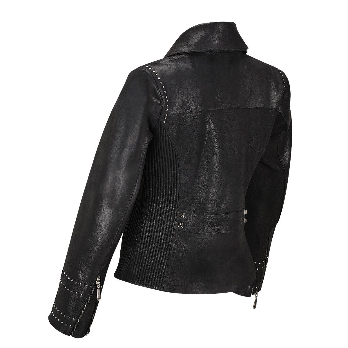 Cuadra - Cazadora cuadrada de piel de cordero a la moda western NEGRO para mujer