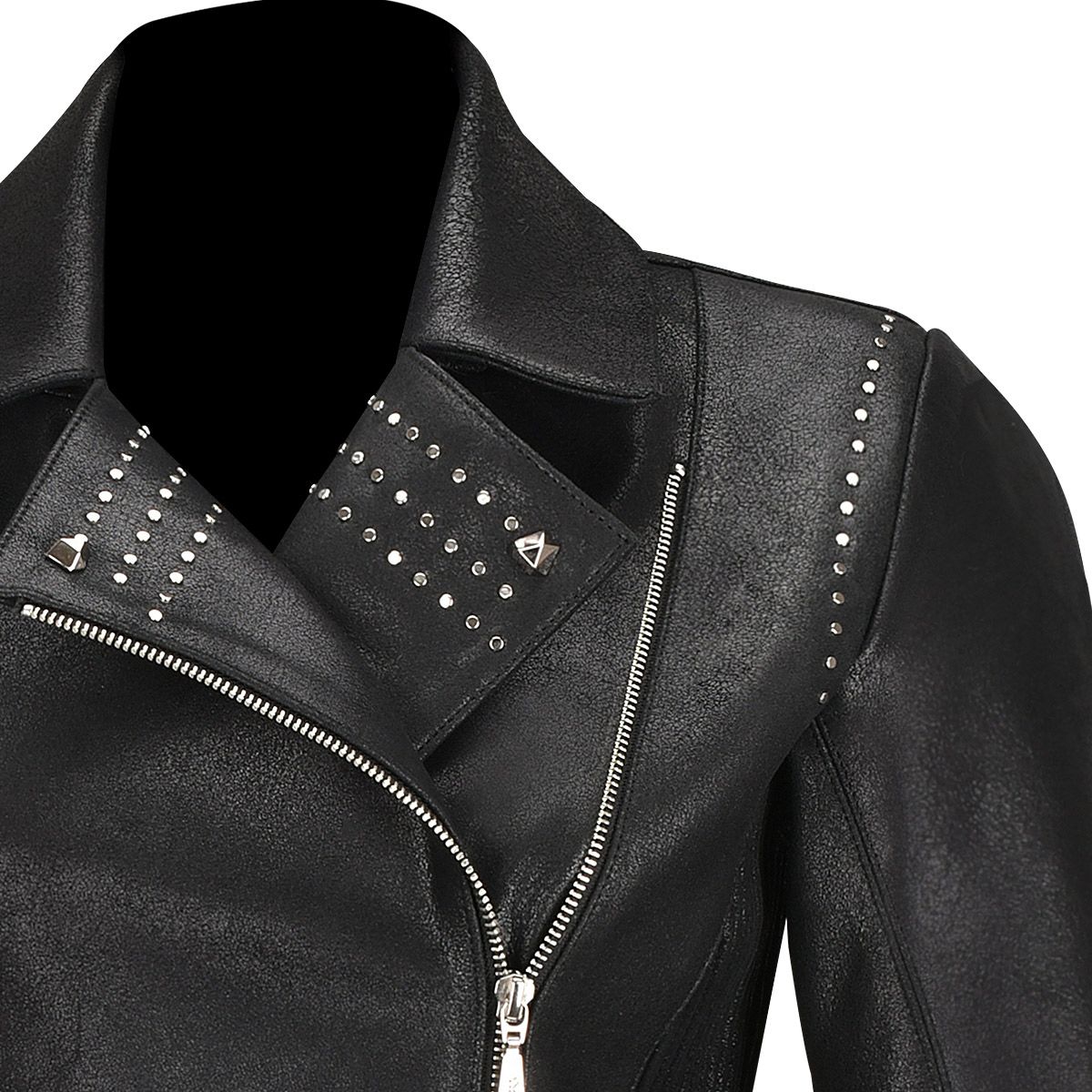 Cuadra - Cazadora cuadrada de piel de cordero a la moda western NEGRO para mujer