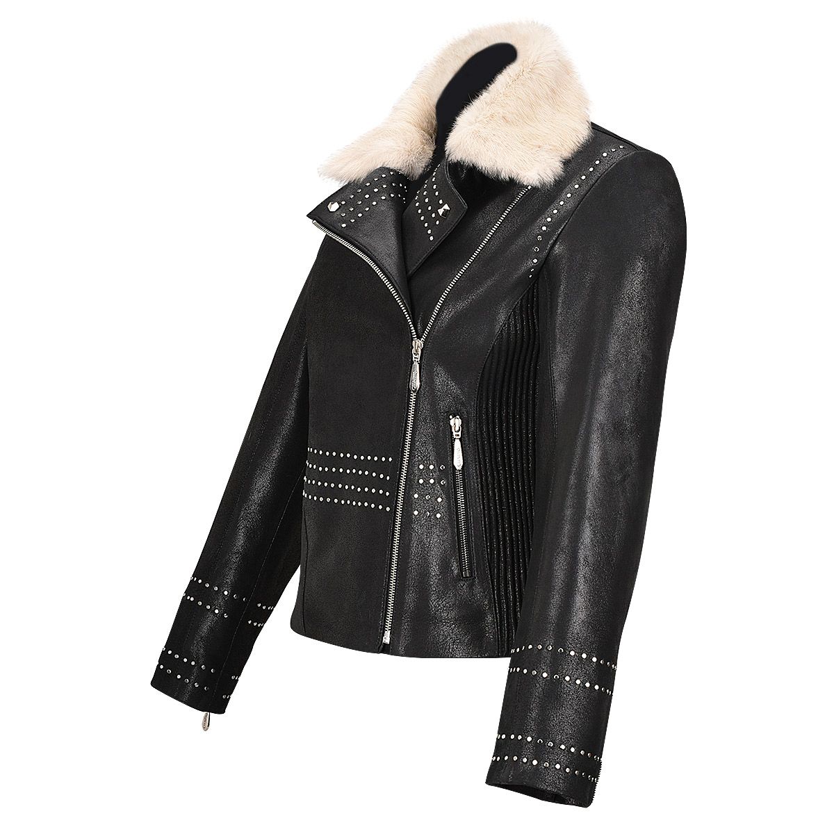 Cuadra - Cazadora cuadrada de piel de cordero a la moda western NEGRO para mujer