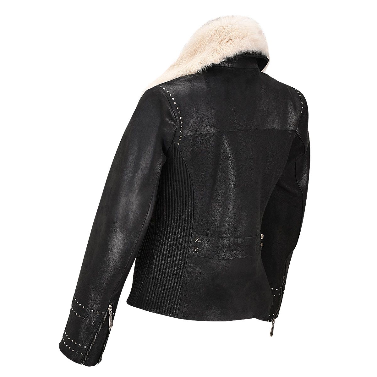 Cuadra - Cazadora cuadrada de piel de cordero a la moda western NEGRO para mujer