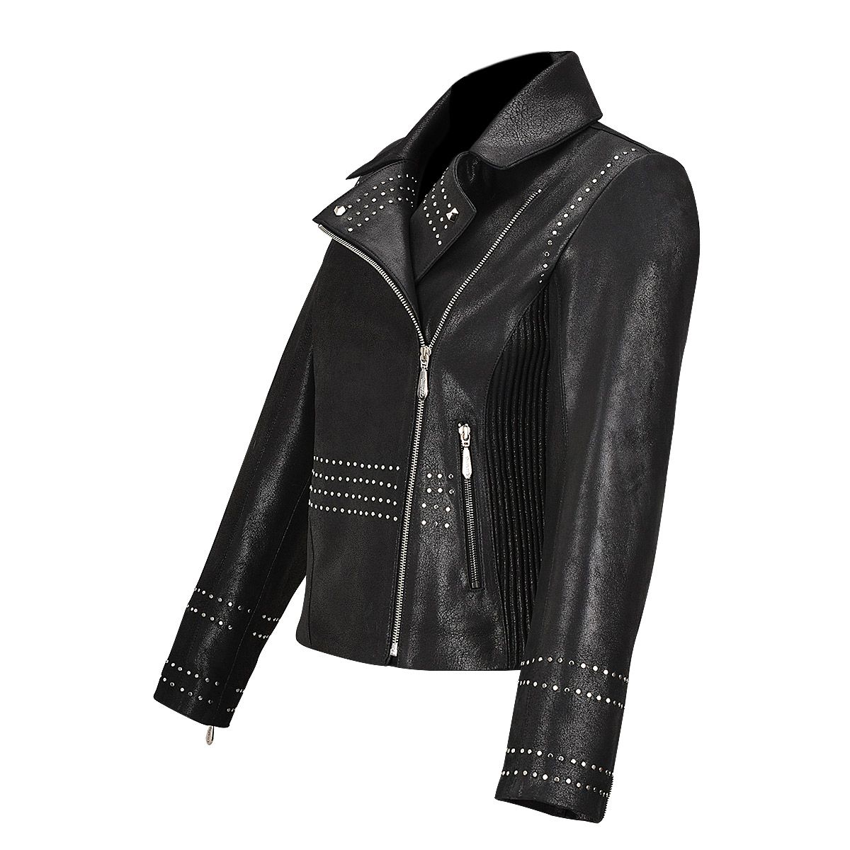 Cuadra - Cazadora cuadrada de piel de cordero a la moda western NEGRO para mujer