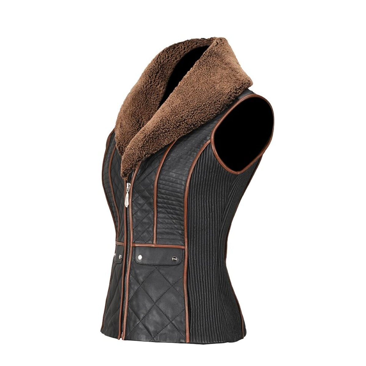 M301BOB - Cuadra casual quilted sheepskin leather shearling vest for women