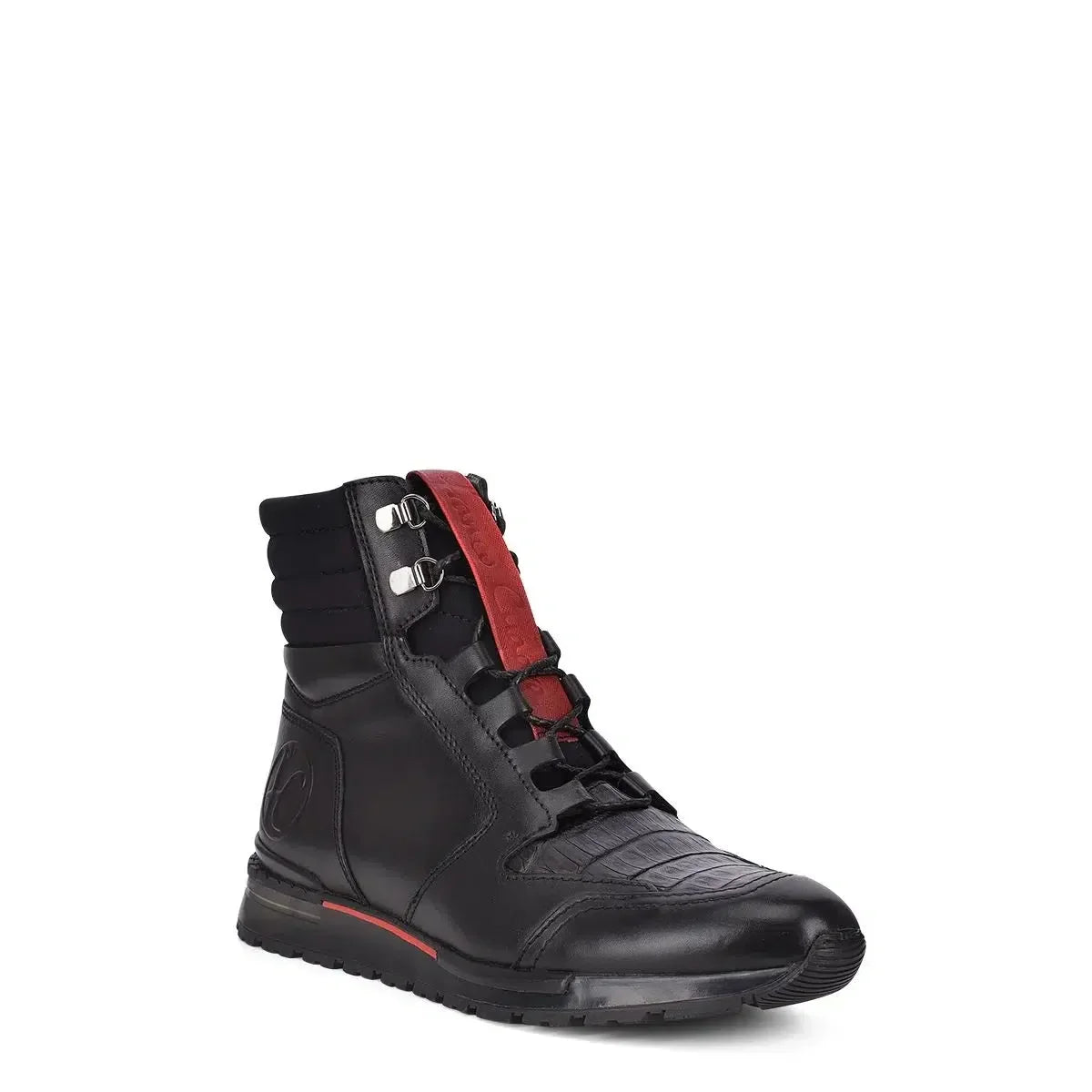 Snicker botin de piel genuina de caiman color negro